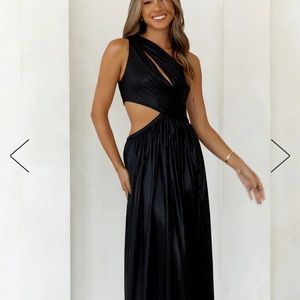 Hello Molly, Iridescent Shimmer One Shoulder Maxi Dress, Black, Size M
